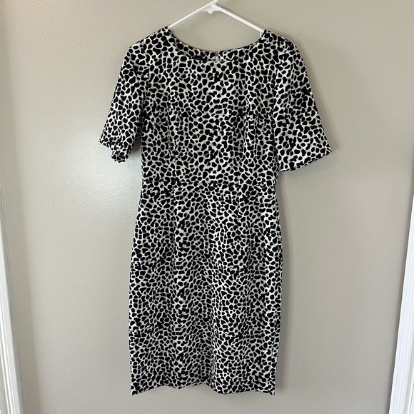 Talbots Animal Print Sheath Dress Short Sleeve Black White Career Size 4 - Picture 1 of 6